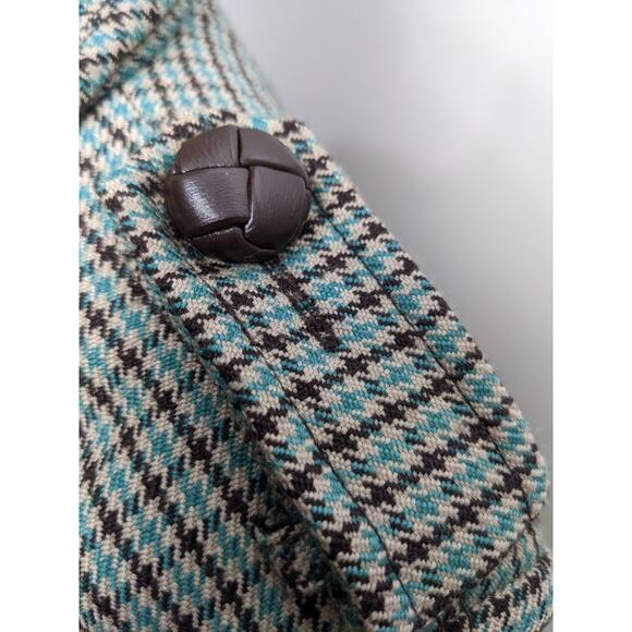 Y2K LAMB Gwen Stefani Wool Tweed Blazer 10 Teal Fitted Jacket 2008 *READ - Picture 4 of 11